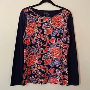 Lilly Pulitzer Navy Blue Paisley Colorful Long Sleeve Shirt Women's size Medium